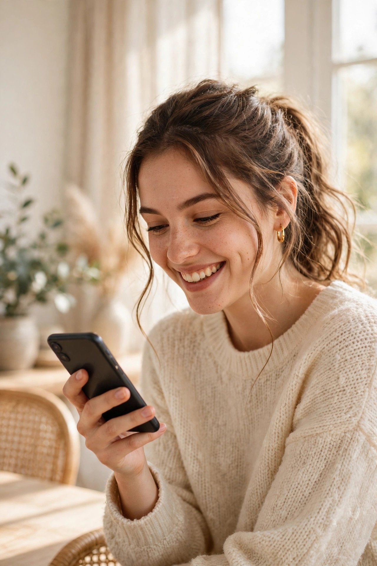 Smiling young woman chatting on her mobile phone